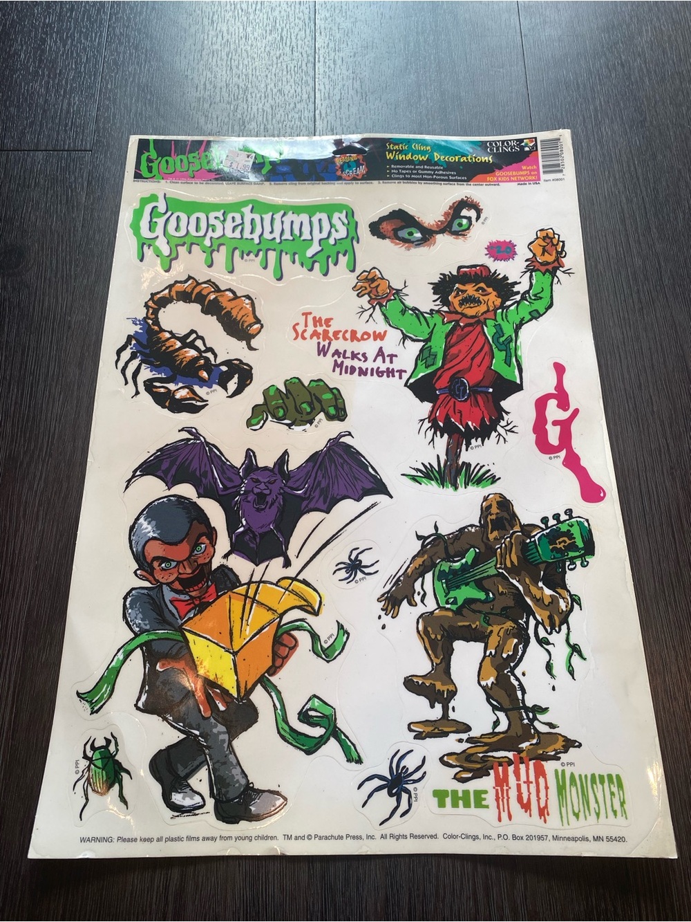 VTG 1996 Goosebumps R.L. Stine Halloween Large Window Clings Sheet Spooky Y2K